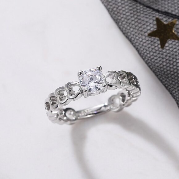 💥Lovely Anillos Hollow Heart Round Cut Moissanite Eternity Ring for Women, K770 - Picture 9 of 10